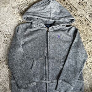 POLO Ralph Lauren Gray Hooded Zip-up Sweatshirt (Purple Horse)